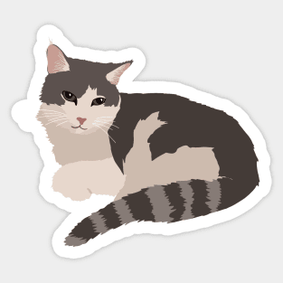 Gray and White Cat Sticker